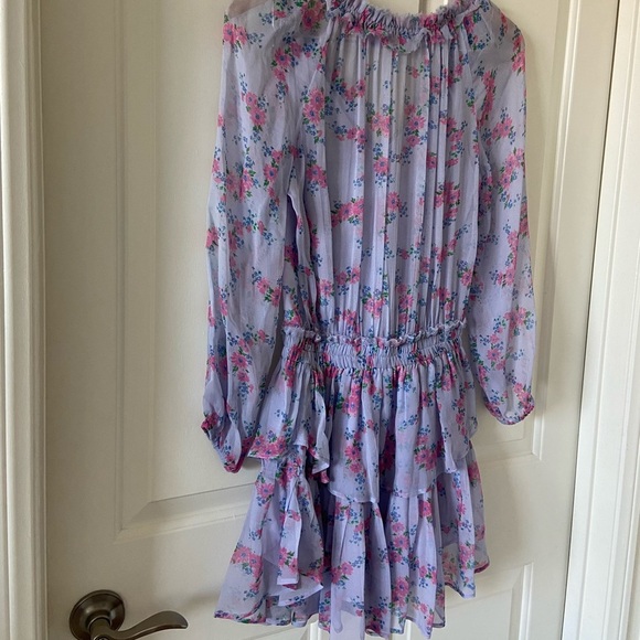 $395 LOVESHACKFANCY Popover Dress Blue Sheer Skies Size XS Blue Floral - Picture 4 of 7
